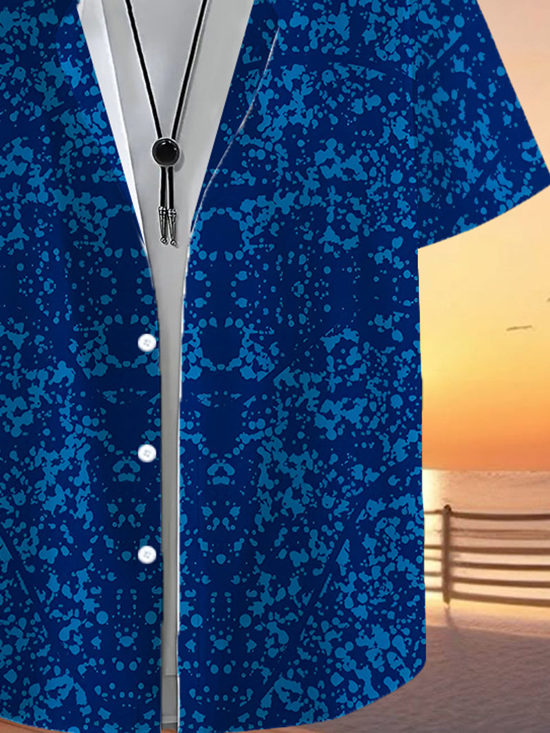 Men's Casual Shirt with Fashionable Tropical-Inspired Mixed Element Print - Short Sleeve Button-Up Design for Summer Outdoor and Leisure Wear