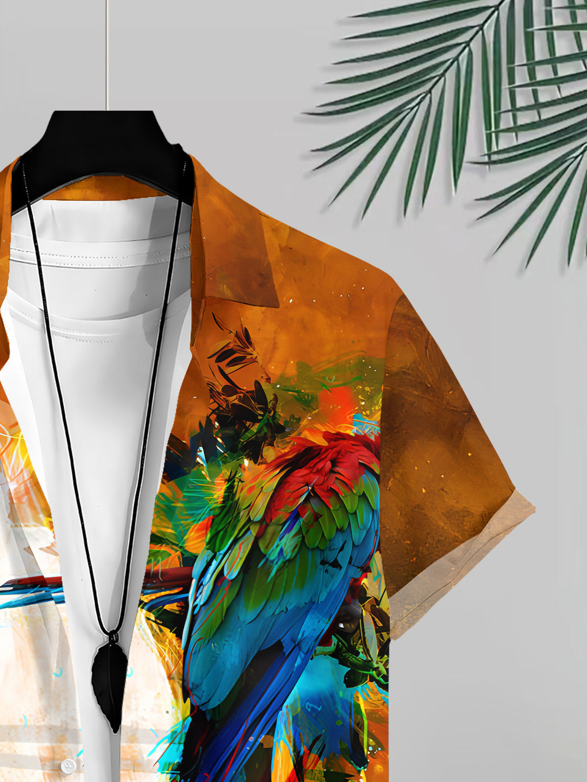 Tropical Print Men's Casual Shirt, Parrot Pattern, Vibrant Summer Colors