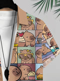 Plus Size Men'S Clothing, Print Button-Up Shirt, Plus Size Men'S Apparel, Casual Short Sleeve Top, Capybara Cute Print Shirt, Men'S Casual Fashion Shirt, Pocket Short Sleeve Men'S Clothing, Lightweight Breathable Fabric