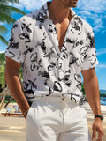 New Men's Casual Short-Sleeve Shirt with Black and White Abstract Floral Interlaced Pattern, Mottled and Messy Lines, Versatile for Holiday Parties and Commuting. Made of Polyester Fiber, Machine Washable, Lightweight for Summer. Suitable for Casual