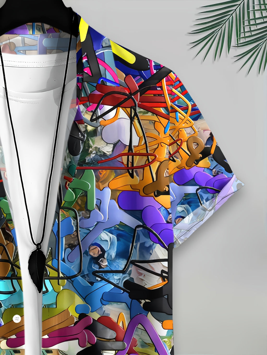 Colorful Abstract Art Men'S Casual Shirt Summer Vibrant Geometric Shapes And Bold Lines Pattern