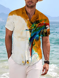 New Trendy Fashion Parrot Print Top Short Men'S Casual Comfortable Shirt