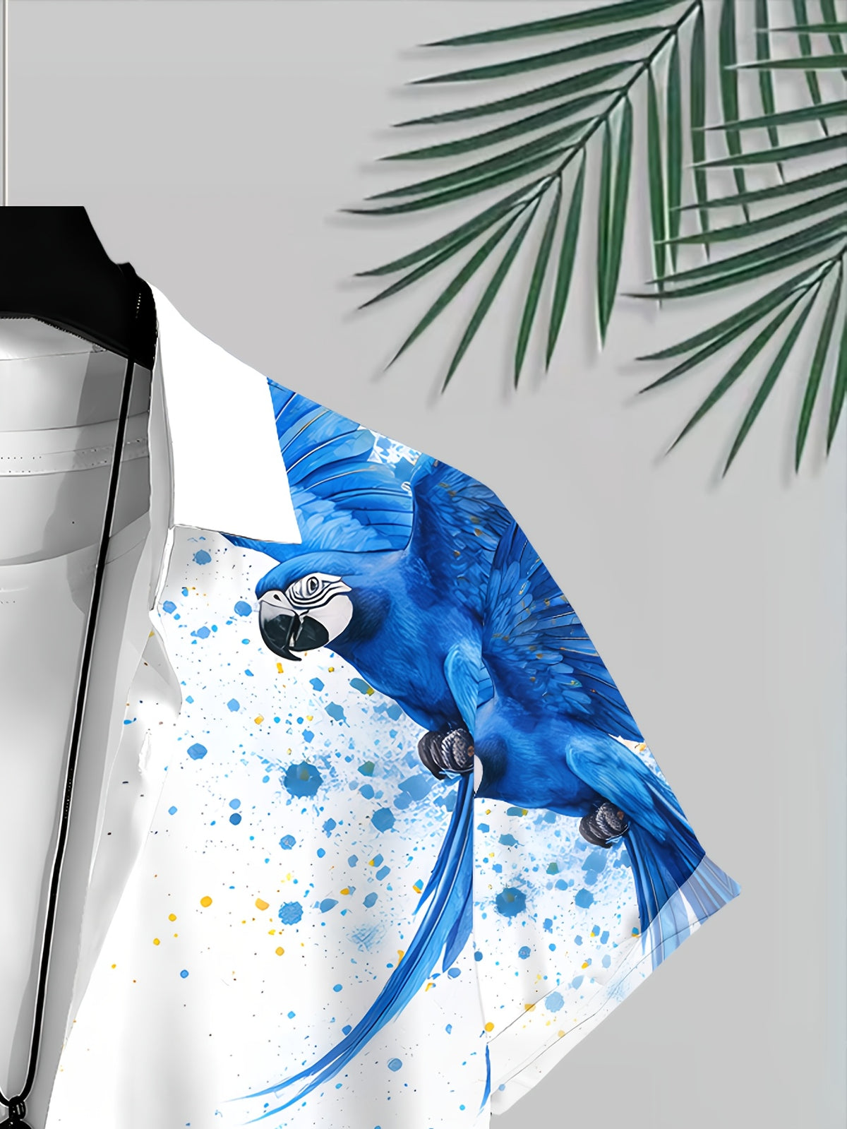 Men's Casual Shirt with Tropical Parrots and Palm Leaves Print, Bright Summer Colors