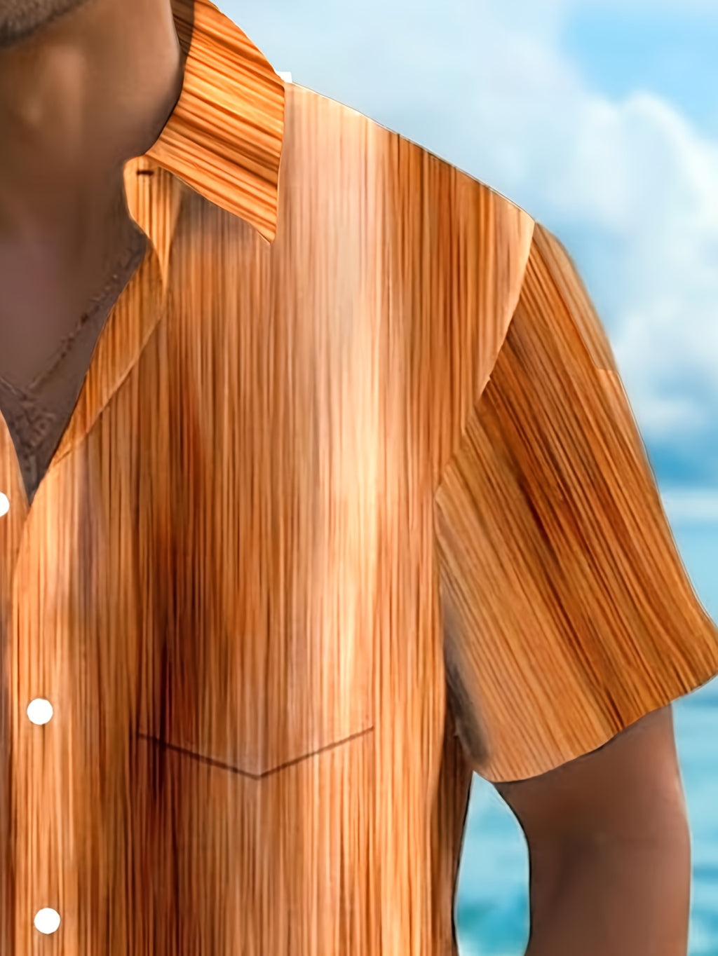 Vintage Gradient Stripe Texture Men's Button Pocket Shirt, PLUS SIZE