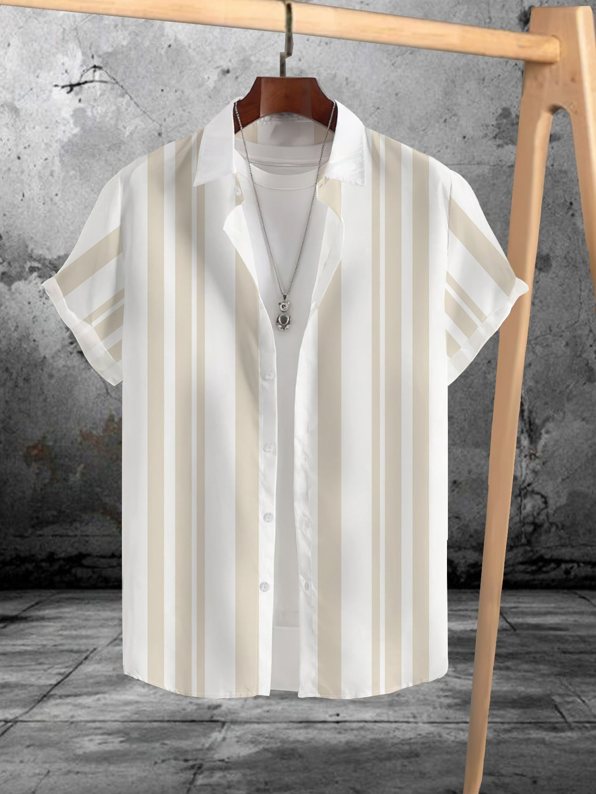 Men's Short-Sleeve Printed Shirt, Fashionable Casual Lapel Striped Top, New Summer Trendy Breathable Thin Shirt for Young Men