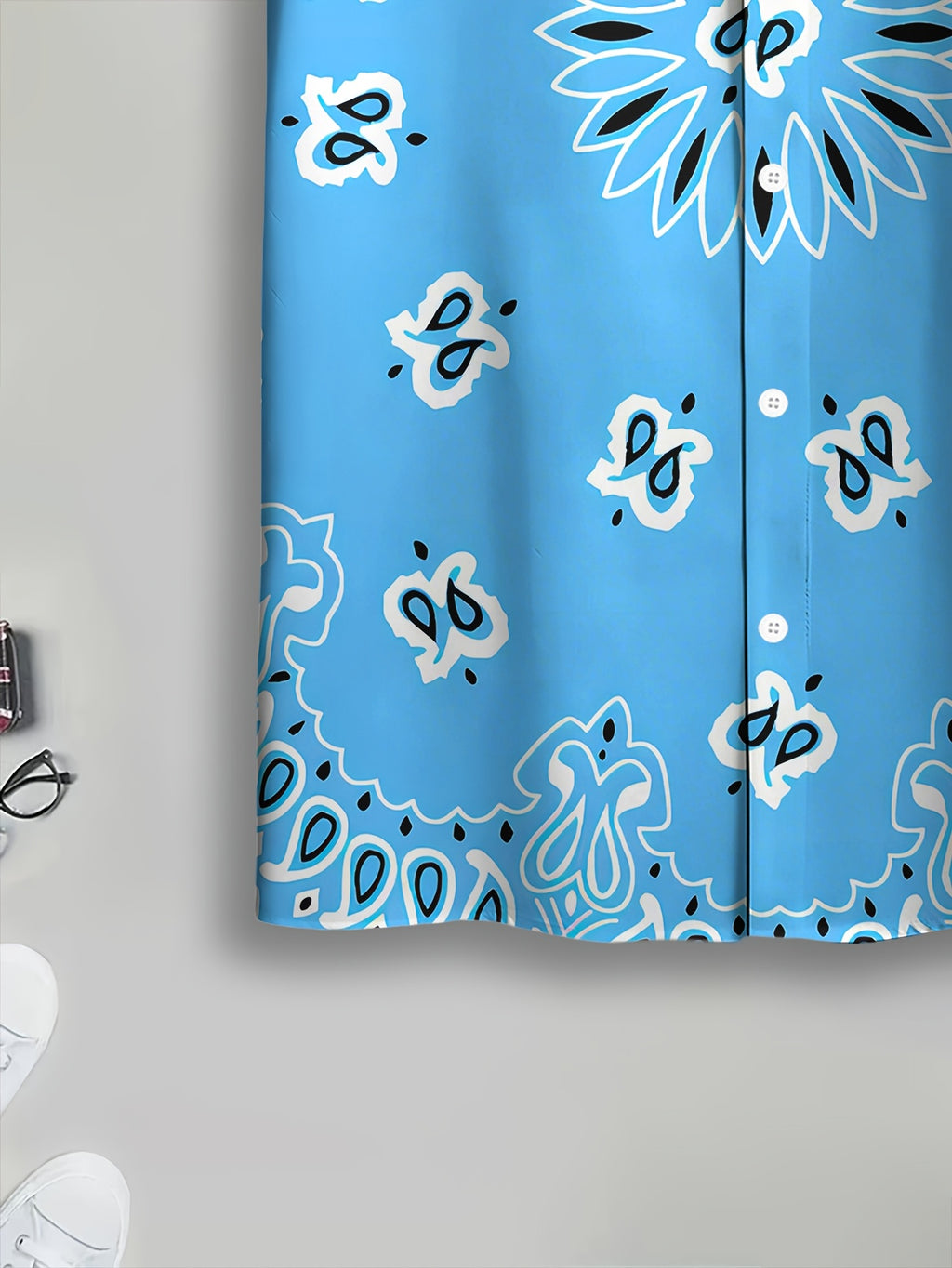 Light Blue Floral Pattern Men'S Casual Shirt, Print Summer Vibrant Tropical Design