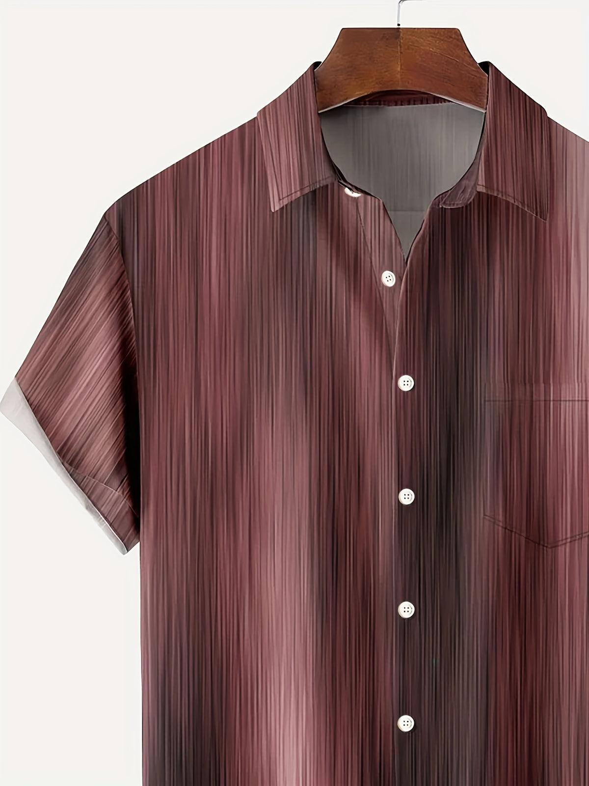 Vintage Gradient Stripe Texture Men's Button Pocket Shirt, PLUS SIZE