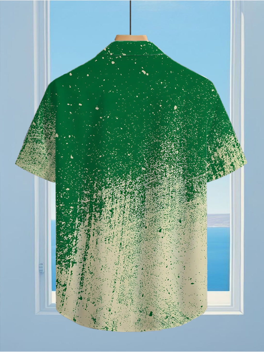 Men's Vintage Hawaiian Shirt - Lightweight Short Sleeve Button-Up with Green & Yellow Tropical Print, Loose Fit Collar, Hawaiian Surf Style for Summer Vacation, Beachwear, Casual Outfits (Suitable for) - No-Stretch Fabric