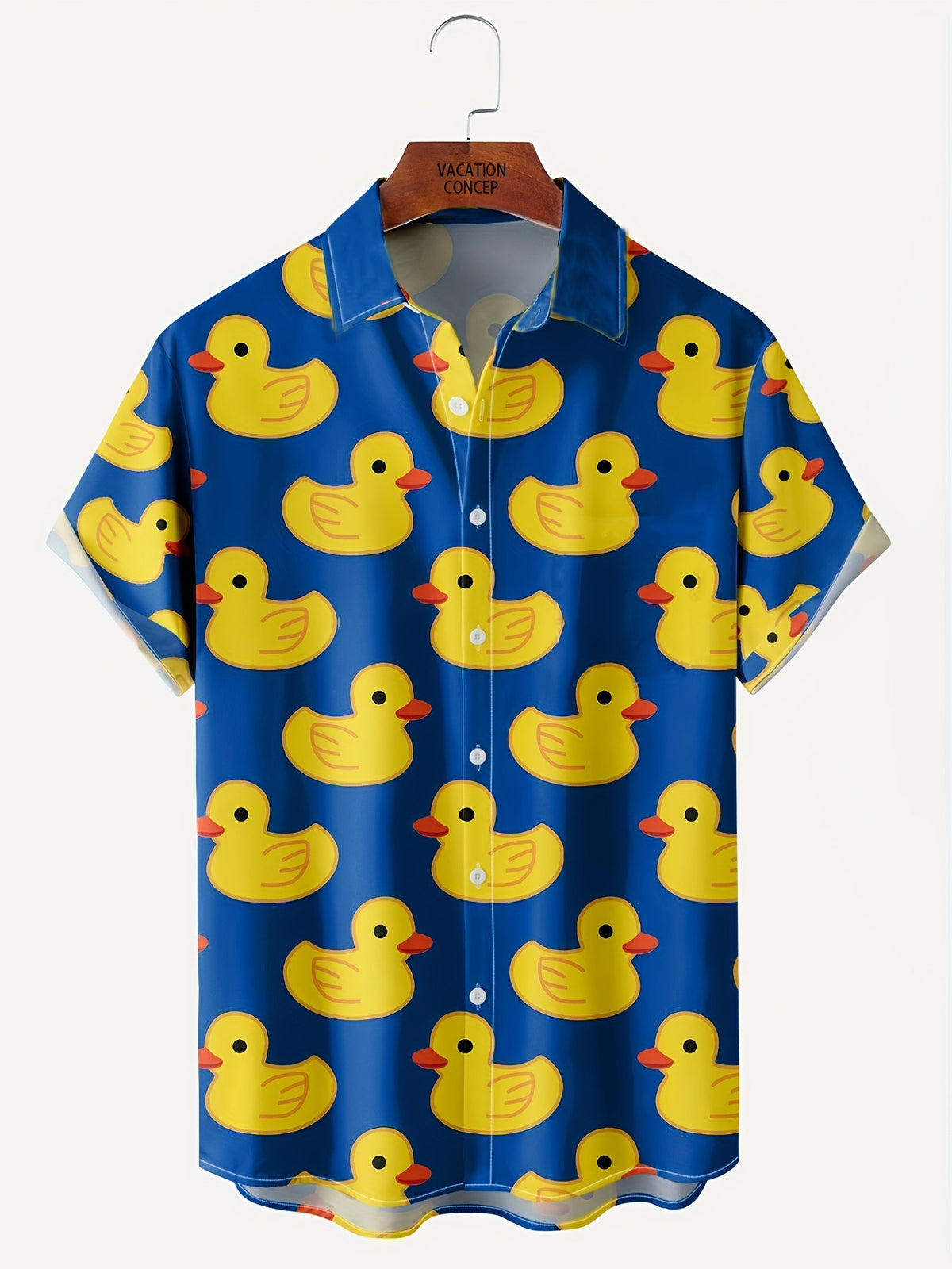 Men's Printed Button- Lapel Shirt - Casual Summer Fashion Apparel, Men's Digital Print Summer Short-Sleeve Shirt, Cute Duck Print Men's Casual Short-Sleeve Shirt with Chest Pocket, Men's Shirt, Suitable for Summer Resorts, Men's Button-Up Shirt