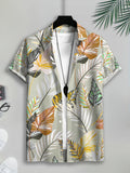 Tropical Style Men'S Casual Shirt, Printed Light Green Palm Leaves Summer Vibrant Nature Pattern
