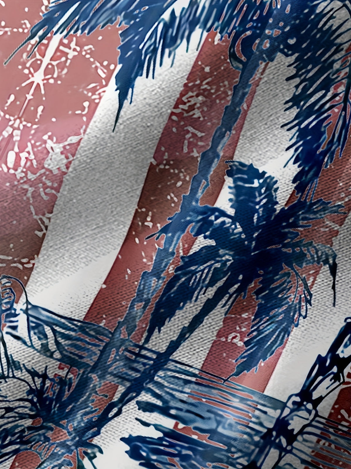 Men'S Plus Size Hawaiian Coconut Tree Print Shirt with Flag Design | Button Closure, Lapel Collar, Slight Stretch Fabric, Summer Vacation Style