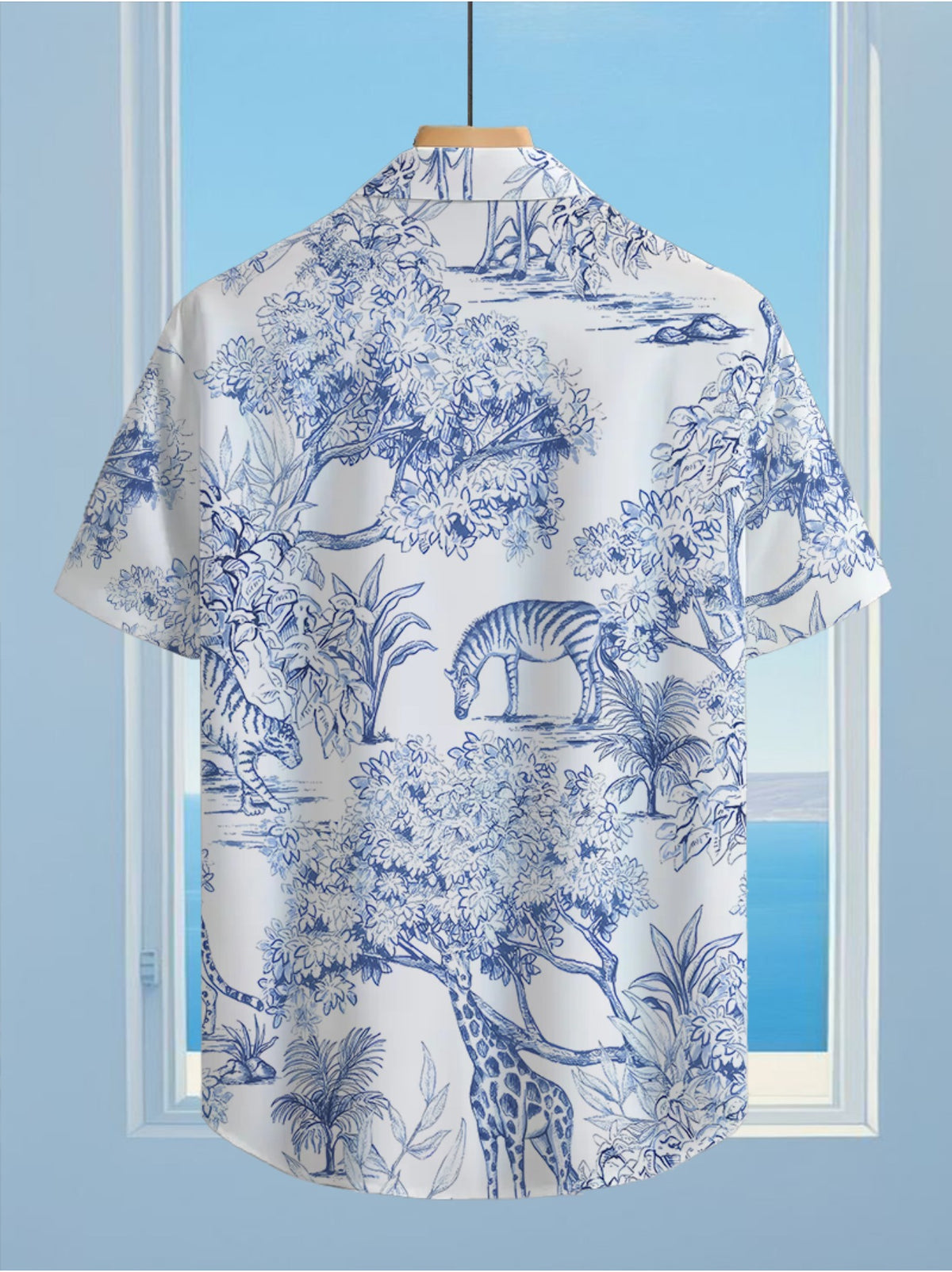 Men'S Casual Anime Shirt Featuring a Stylish Hawaiian Tiger Forest Pattern, with a Formal Cut And Collar, Suitable for Outdoor Activities