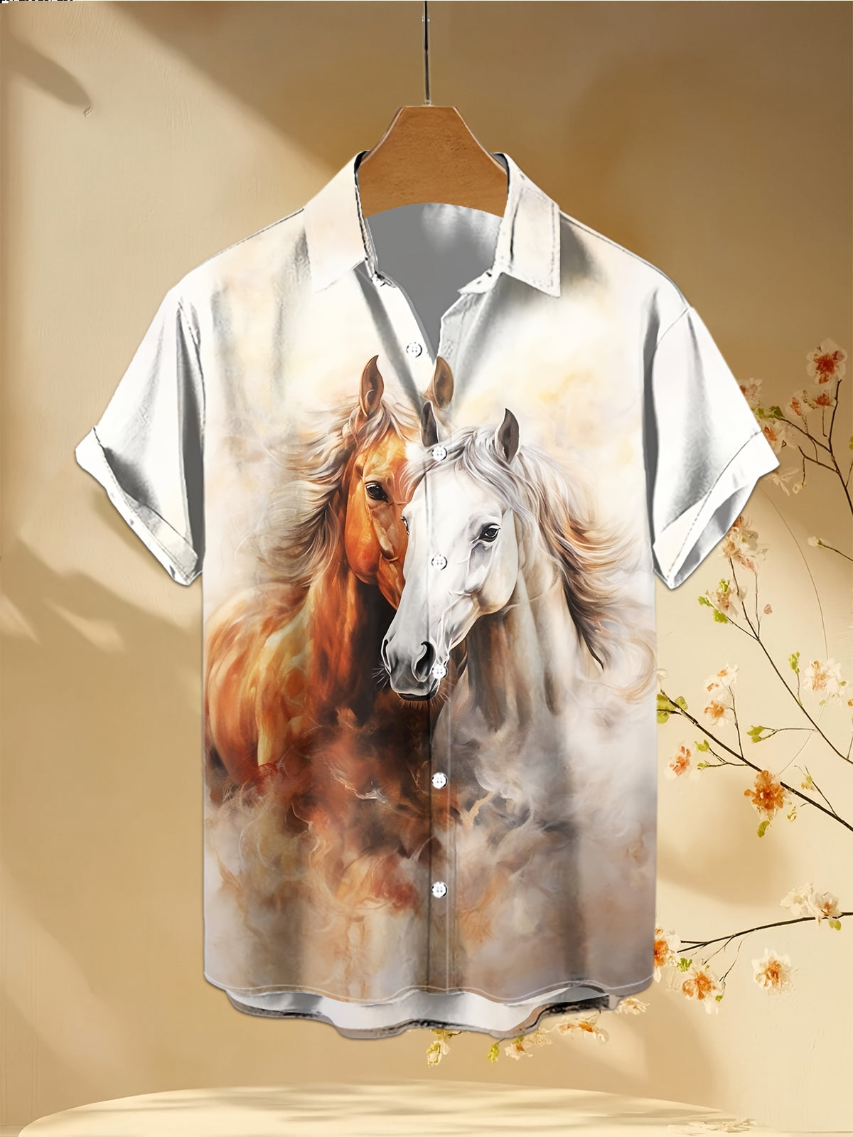 New Men'S Novelty Buckle Corner Collar Shirt, Suitable for Beachwear, Vacation, And Casual Outings, Casual Summer Top with Breathable Material, Summer Vacation, Casual Loose Fit Tropical Hawaiian Shirt, Breathable Fabric