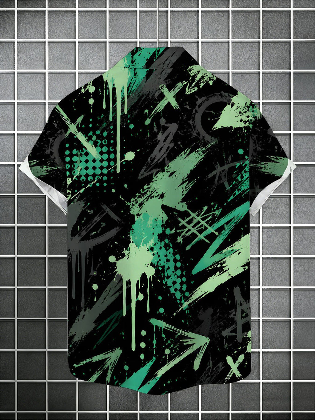 Men's Short-sleeve Shirt, Street Style Graffiti Digital Print, Trendy and Versatile Design
