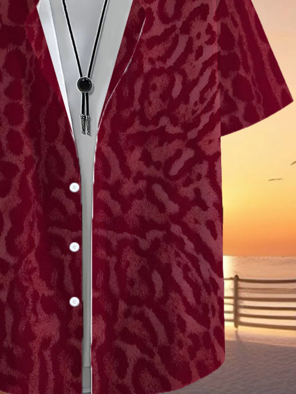 Men's Tropical Red Short-Sleeve Button- Shirt - Loose Fit Casual Summer Beachwear with Collar & Full-Body Tropical Print, Button Front Placket for Outdoor & Smart-Casual Occasions