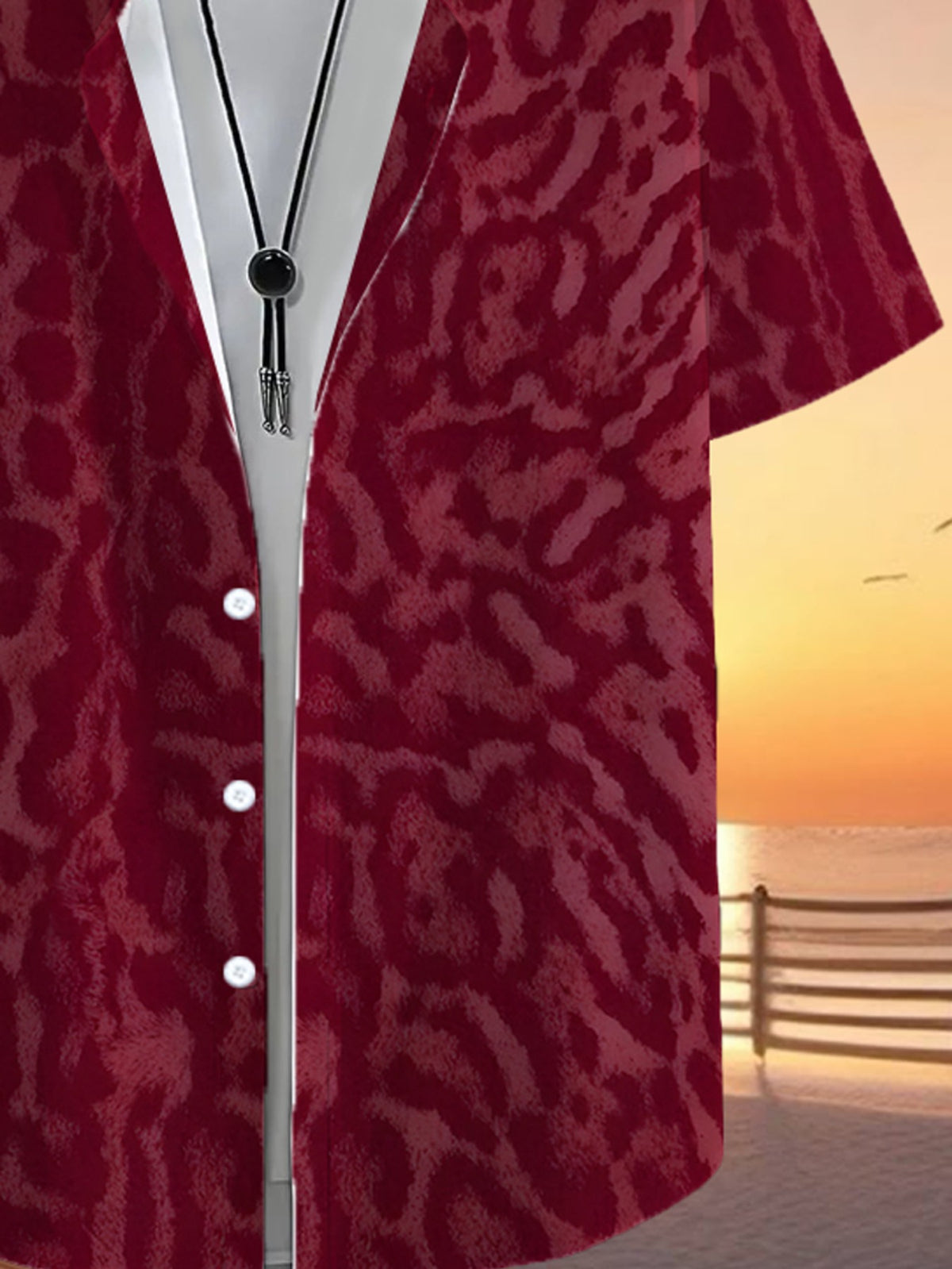 Men's Tropical Red Short-Sleeve Button- Shirt - Loose Fit Casual Summer Beachwear with Collar & Full-Body Tropical Print, Button Front Placket for Outdoor & Smart-Casual Occasions