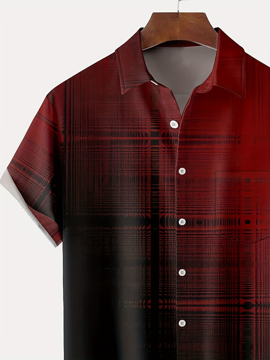 Vintage Red Gradient Texture Men's Button-up Pocket Shirt, PLUS SIZE