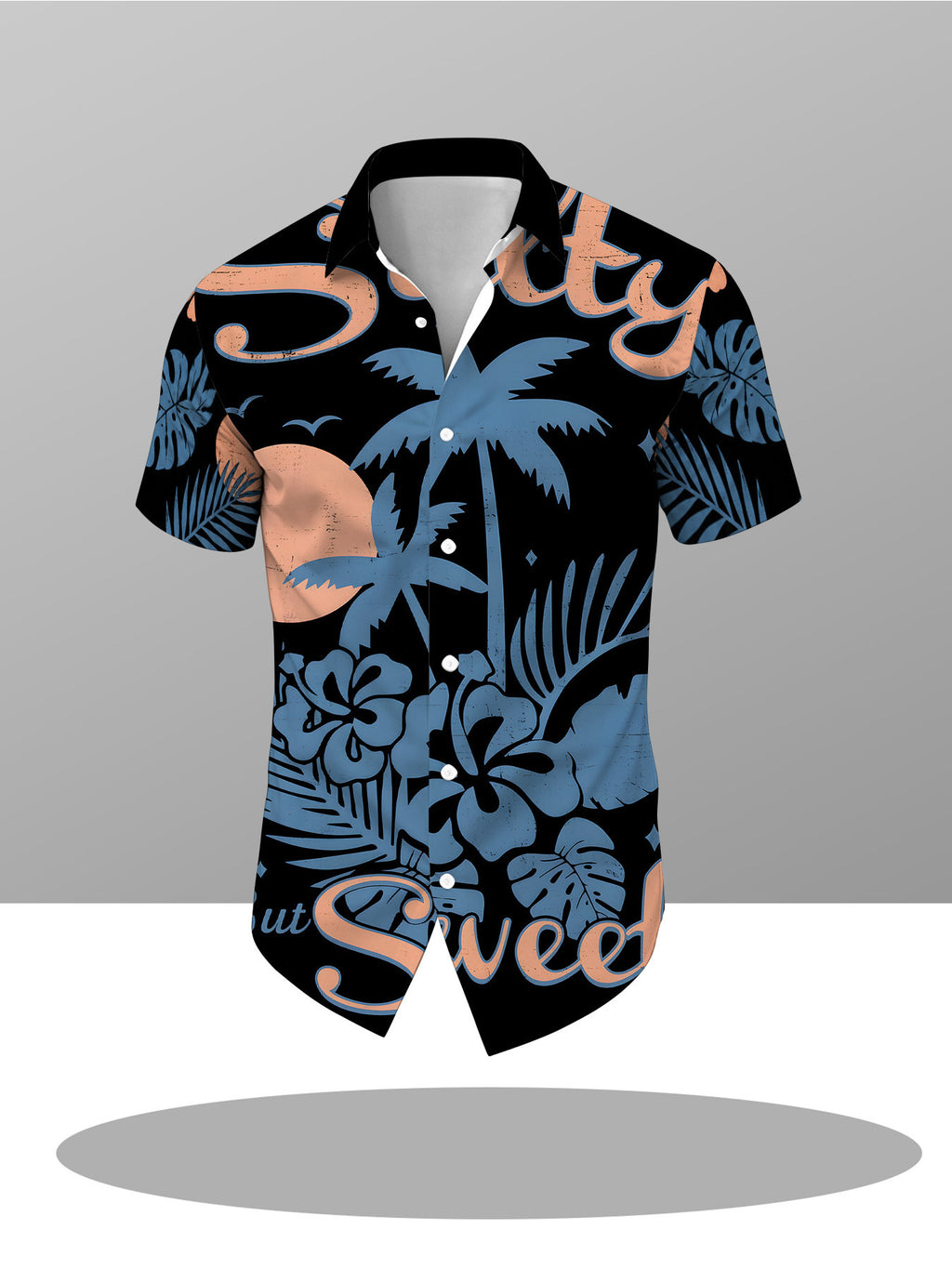 Black Hawaiian Shirt with the Words "But Sweet" and a Vintage Tropical Palm Tree Print, a Casual Open-front Shirt Suitable for Men Who Prefer a Cool Summer Vibe