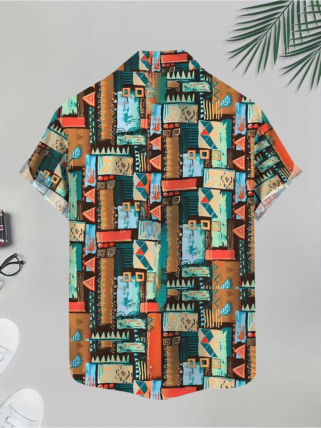 Colorful Geometric Pattern Men'S Casual Shirt Tropical Beach Style Summer Vacation Wear