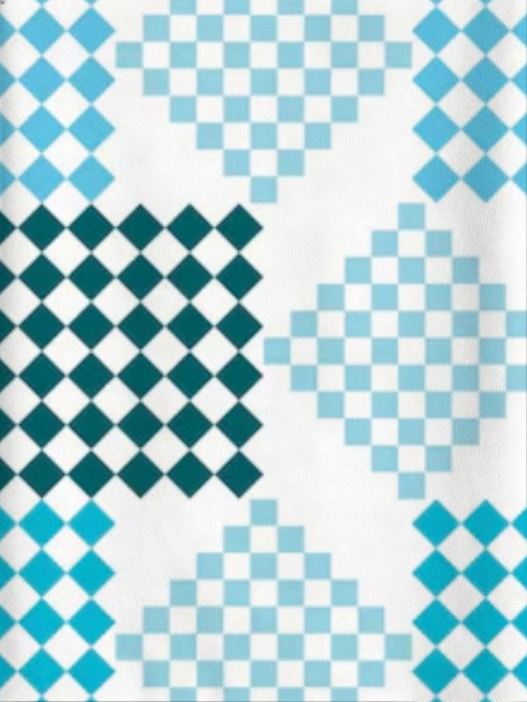 Men'S Refreshing Gradient Checkered Hawaiian Shirt, White Base with Multi-Tone Blue And Green Diamond Pattern Print, Short-Sleeved Collared Shirt for Beach Trips/Vacations/Casual Outings, Aloha Shirt, Great Gift Choice for Teenagers on Vacation