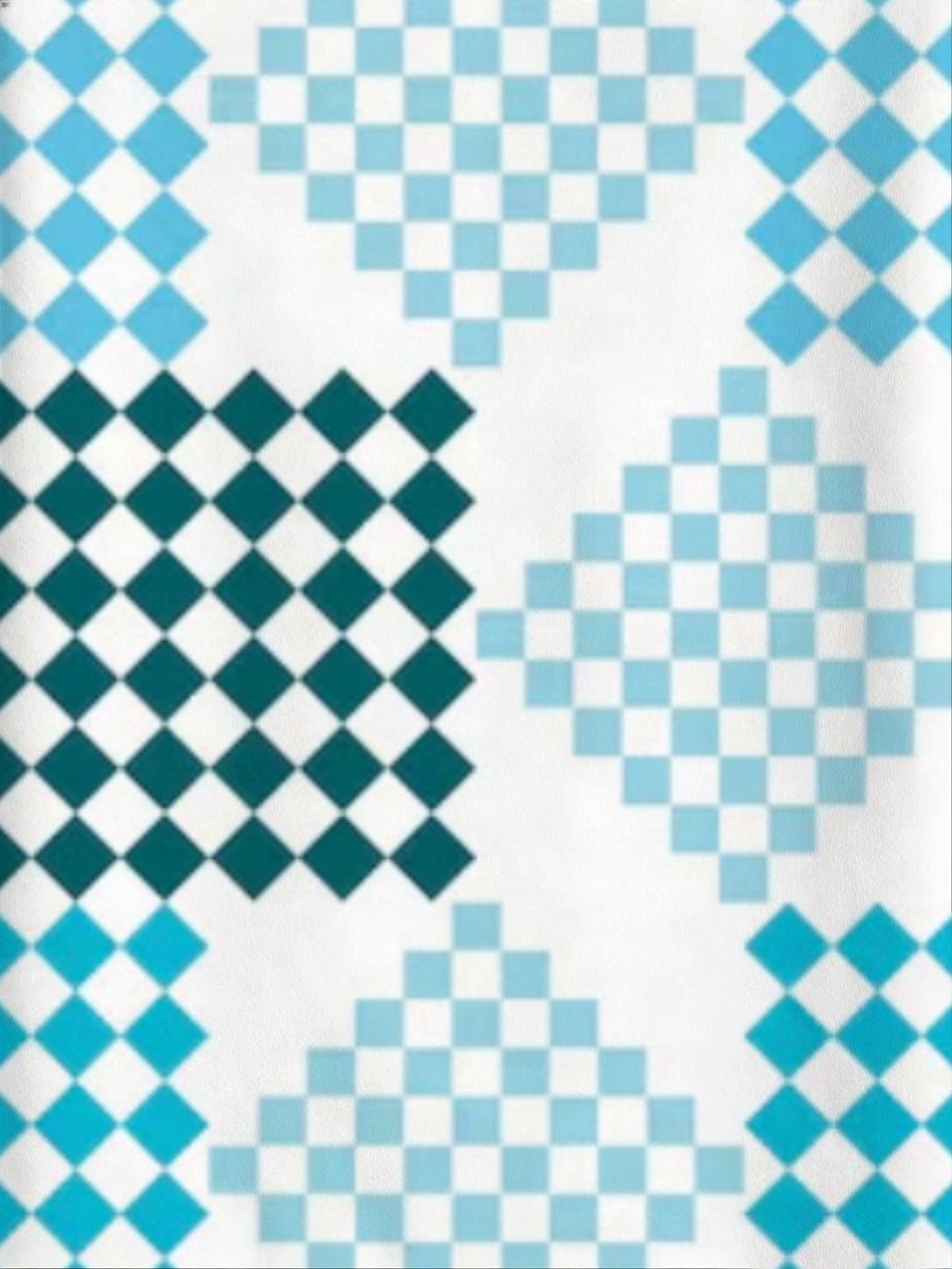 Men'S Refreshing Gradient Checkered Hawaiian Shirt, White Base with Multi-Tone Blue And Green Diamond Pattern Print, Short-Sleeved Collared Shirt for Beach Trips/Vacations/Casual Outings, Aloha Shirt, Great Gift Choice for Teenagers on Vacation