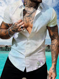 Textured Print Men'S Casual Shirt - Short Sleeve Button Design, Summer Outdoor And Casual Wear, Daily Wear