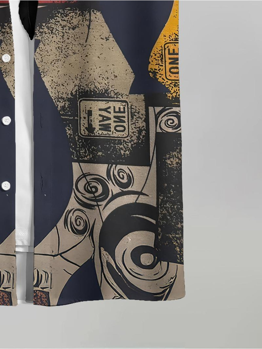 Men's Casual Shirt with One Way Sign And Abstract Pattern for Beach Summer Wear