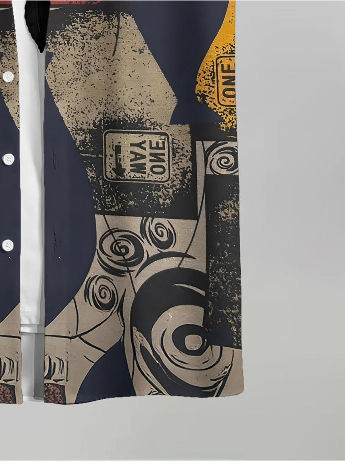 Men's Casual Shirt with One Way Sign And Abstract Pattern for Beach Summer Wear