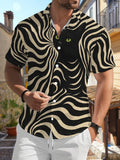 New Men'S Casual Short-Sleeved Shirt Black Cat Hides Among Black And White Ripples Green Eyes Suddenly Appear Festive Party Commute Versatile Polyester Fabric Machine Washable Lightweight Summer Suitable for Casual Wear Outdoor Activities And Daily