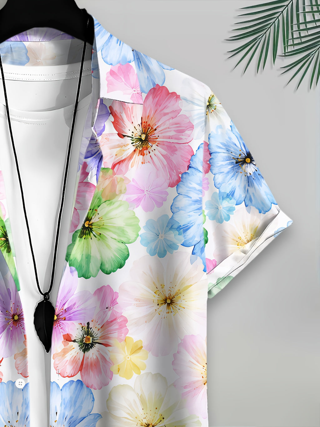 Men's Casual Floral Print Shirt with Colorful Summer Flower Pattern