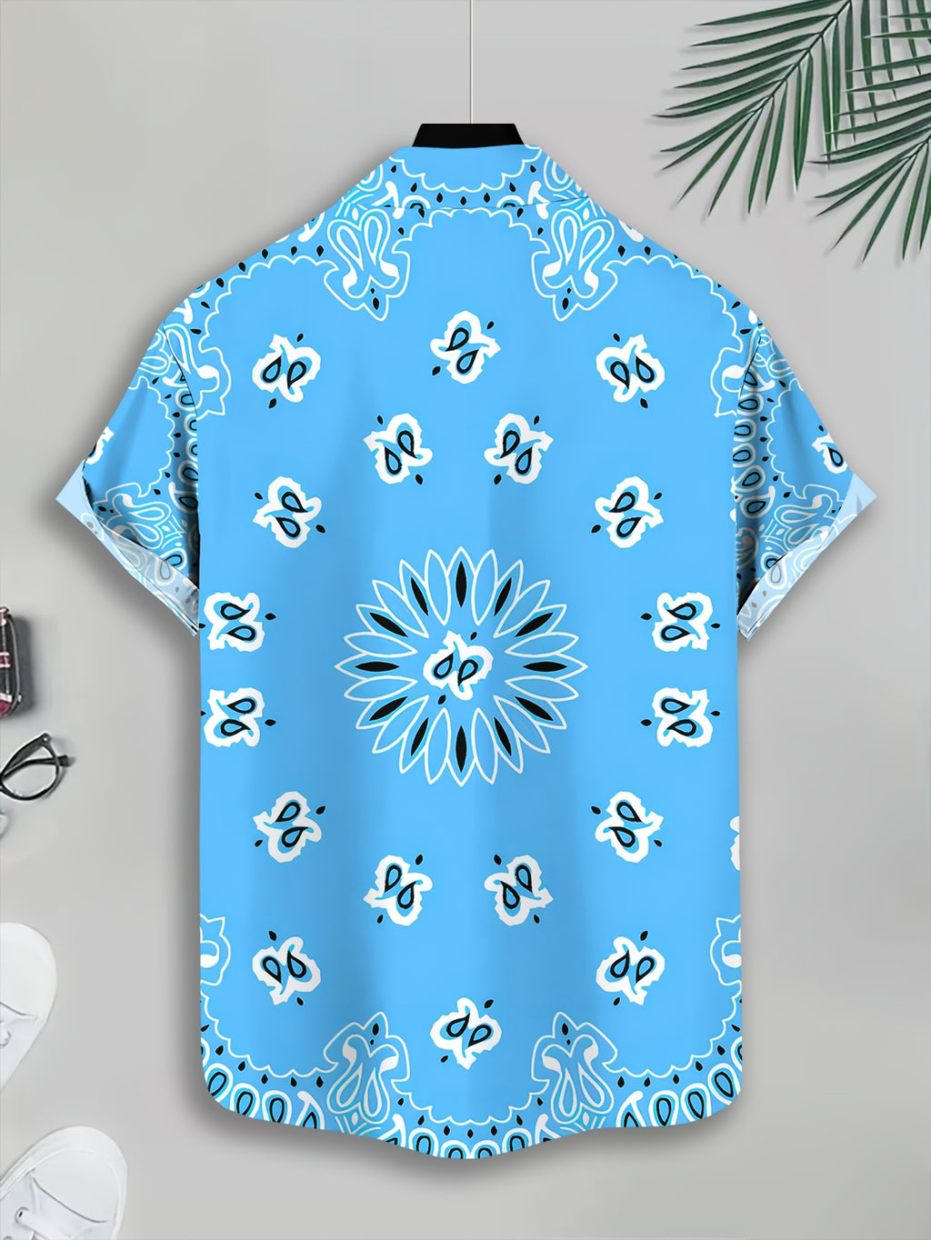 Light Blue Floral Pattern Men'S Casual Shirt, Print Summer Vibrant Tropical Design