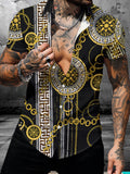 Men'S Digital Print Short Sleeve Shirt, New Summer Fashion Trend, Unique Geometric Chain Print, Casual Loose Fit, Turn- Collar Half Sleeve Top
