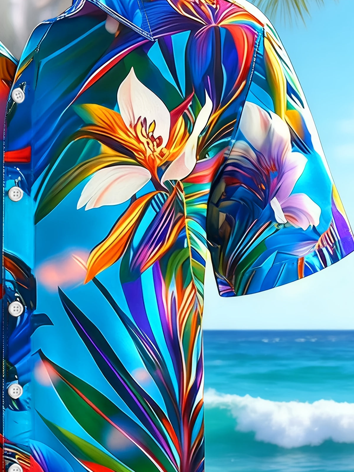 Hawaiian Floral Print Men'S Plus Size Button-Up Short Sleeve Shirt