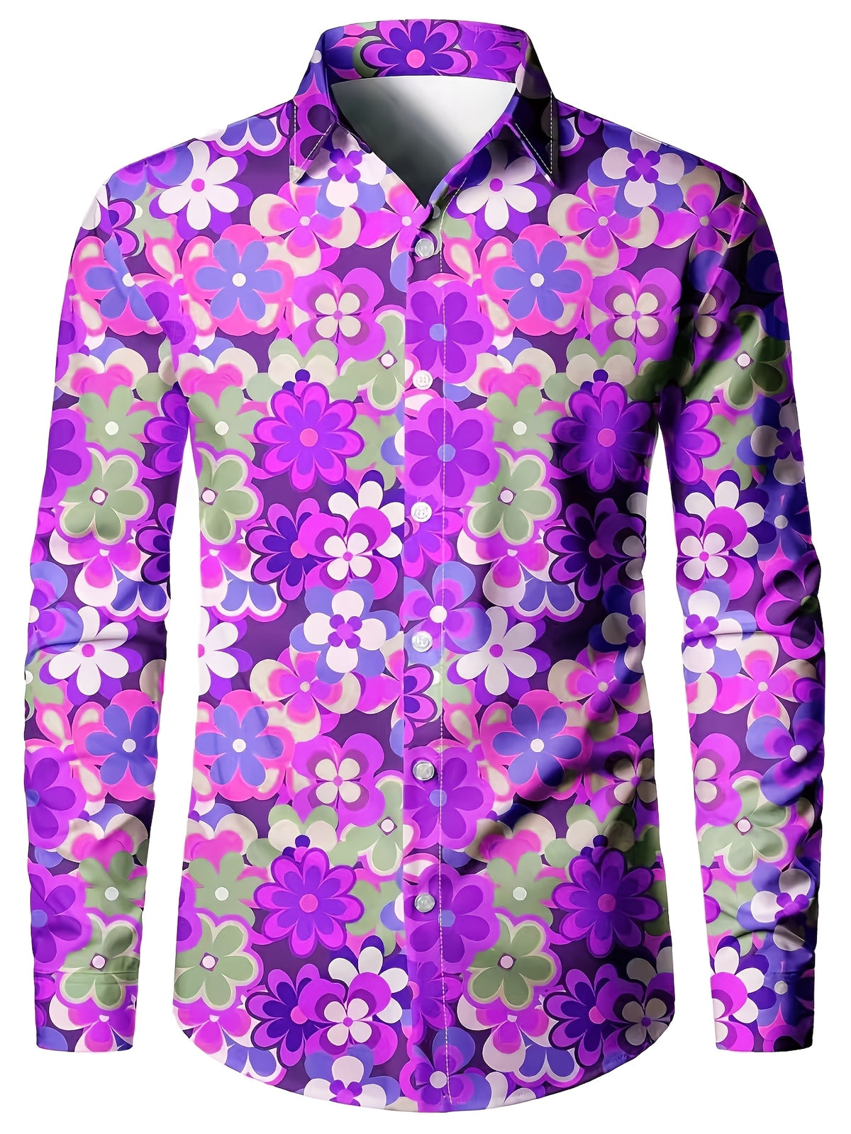 Men's Long Sleeve Shirt Flower Print Shirt