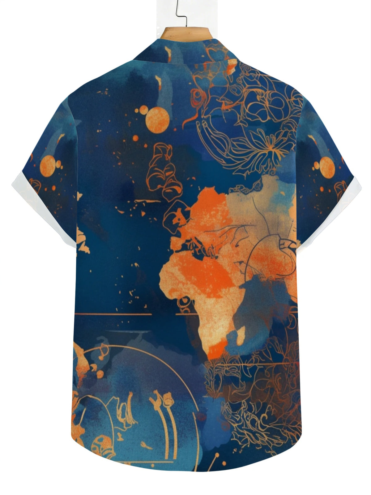 Men'S Casual Retro Travel Map Lotus Print Collared Shirt, Navy Blue Oriental Floral Summer Beach Short-Sleeve Top, Youth Daily Commute Shirt, Suitable As a Birthday Gift for Teenagers And Men Who Love Cruises, Seaside Trips, And Vacations