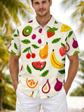 New Summer Men'S Casual Short Sleeve Shirt with Fruit Print, Fashionable Lapel Breathable Top for Daily Vacation And Beach Wear, All-Match Trendy Shirt, Loose Comfortable Beach Shirt, Hawaiian Shirt Fashion Button-Up