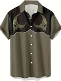 Men'S Stylish Casual Shirt Featuring a Retro 3D Print of an Alien Skull, Perfect for Hip-Hop Rock Streetwear And Hawaiian Vibes
