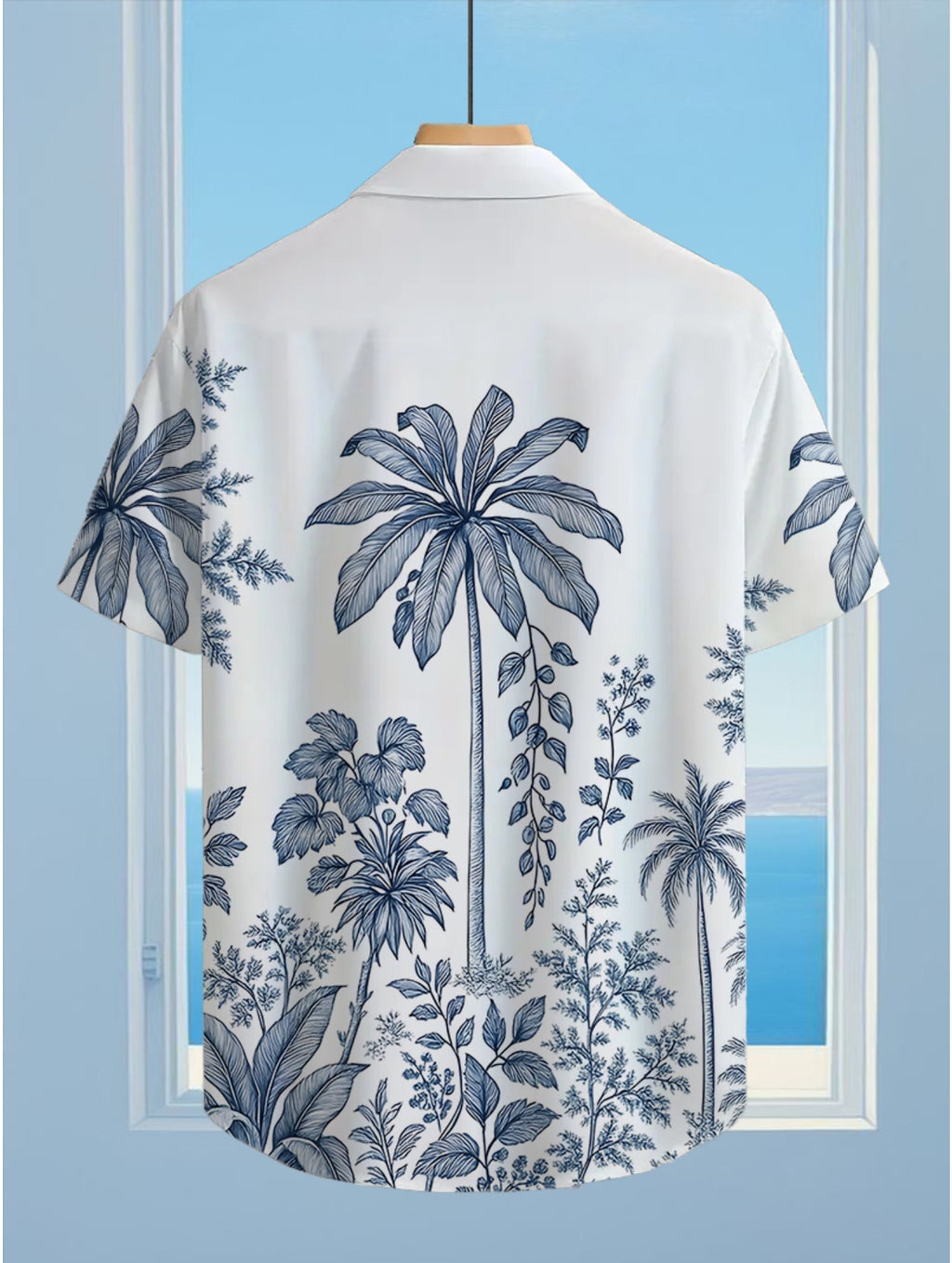 Men's Hawaiian Shirt with Full Palm Tree & Hawaiian Print - Short Sleeve Button-Up Loose Fit Casual Beachwear, Collar Button Front Shirt (Machine Washable Suitable for Summer, Vacation, Outdoor)