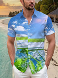 Men's Tropical Print Short Sleeve Button- Shirt - Loose Fit Collar Summer Beach Vacation Wear, Lightweight Casual Button Shirt Suitable for Outdoor & Leisure, Full-Body Hawaiian Shirt Design