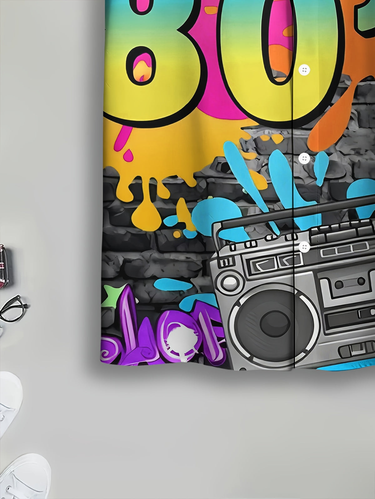 Retro Style Men's Casual Shirt Print Multicolor Back to The 80s Graffiti And Boombox Summer Pattern Highlight