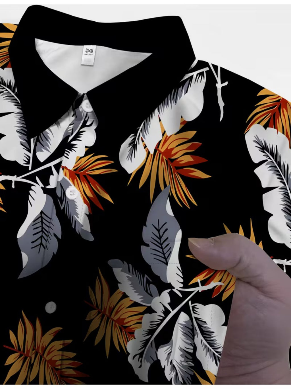 Hawaiian Leaf Pattern Men's Casual Shirt - Short Sleeve Button- Design, for Summer Outdoor and Casual Wear, Daily Outfits