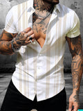 Men's Short-Sleeve Printed Shirt, Fashionable Casual Lapel Striped Top, New Summer Trendy Breathable Thin Shirt for Young Men