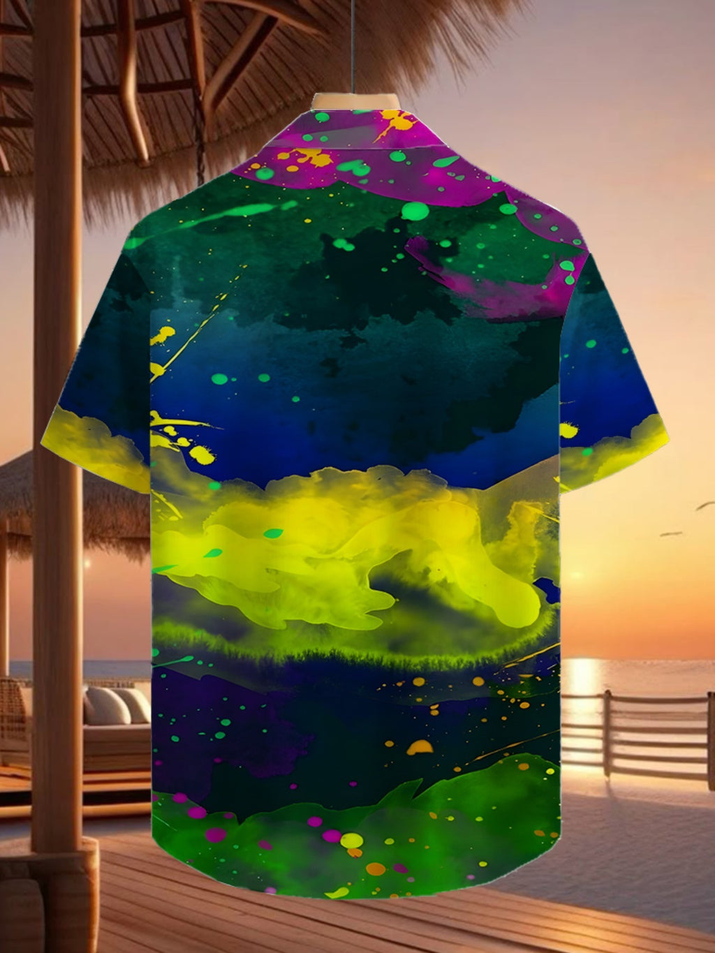 Hawaiian Colorful Pattern Print Men's Casual Shirt - Short Sleeve Button Design, Vibrant Colors, Summer Outdoor and Casual Wear, Machine Washable