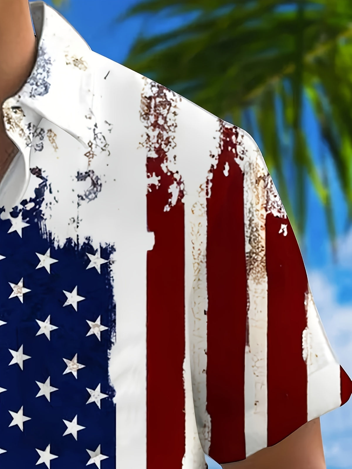 New Hawaiian American Flag Print Men's Button-Up Short Sleeve Shirt, Casual and Comfortable, Lightweight Short Sleeve Button-Up Shirt, Breathable Material, Casual Lapel Style