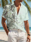 Men's Casual Floral Print Shirt with Cherry Blossom Design for Summer