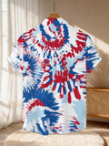 New Men'S Casual Short-Sleeved Shirt Red Blue White Tie-Dye Swirl, Rich Gradient, Holiday Party Commuting Versatile Casual Top, Polyester Fabric Machine Washable, Button Print Shirt