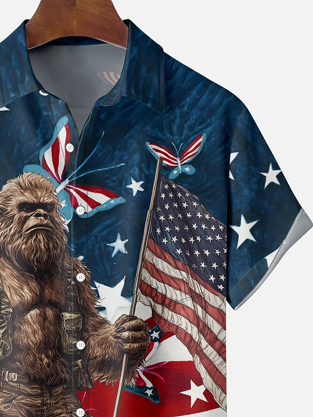 Men'S Oversized Short-Sleeve Shirt with a Flag Gorilla Print And Buttons, Plus Size