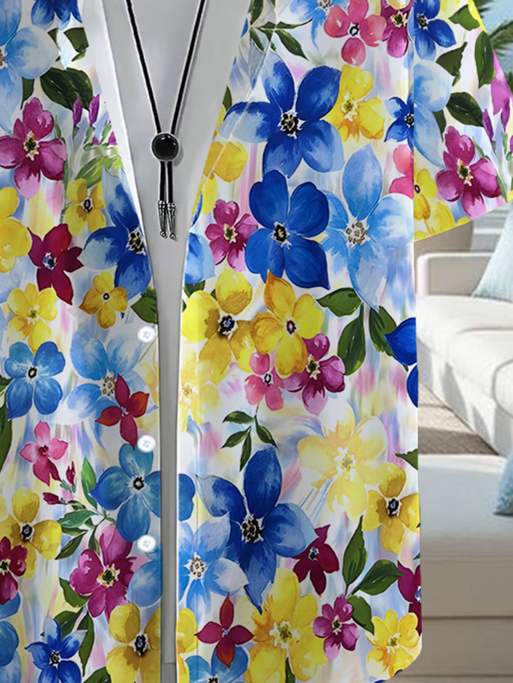 Hawaiian Tropical Style Men's Casual Shirt with Vibrant Floral Print - Short Sleeve Button-Up Design, Bright Colors, for Summer Outdoor and Casual Wear, Machine Washable