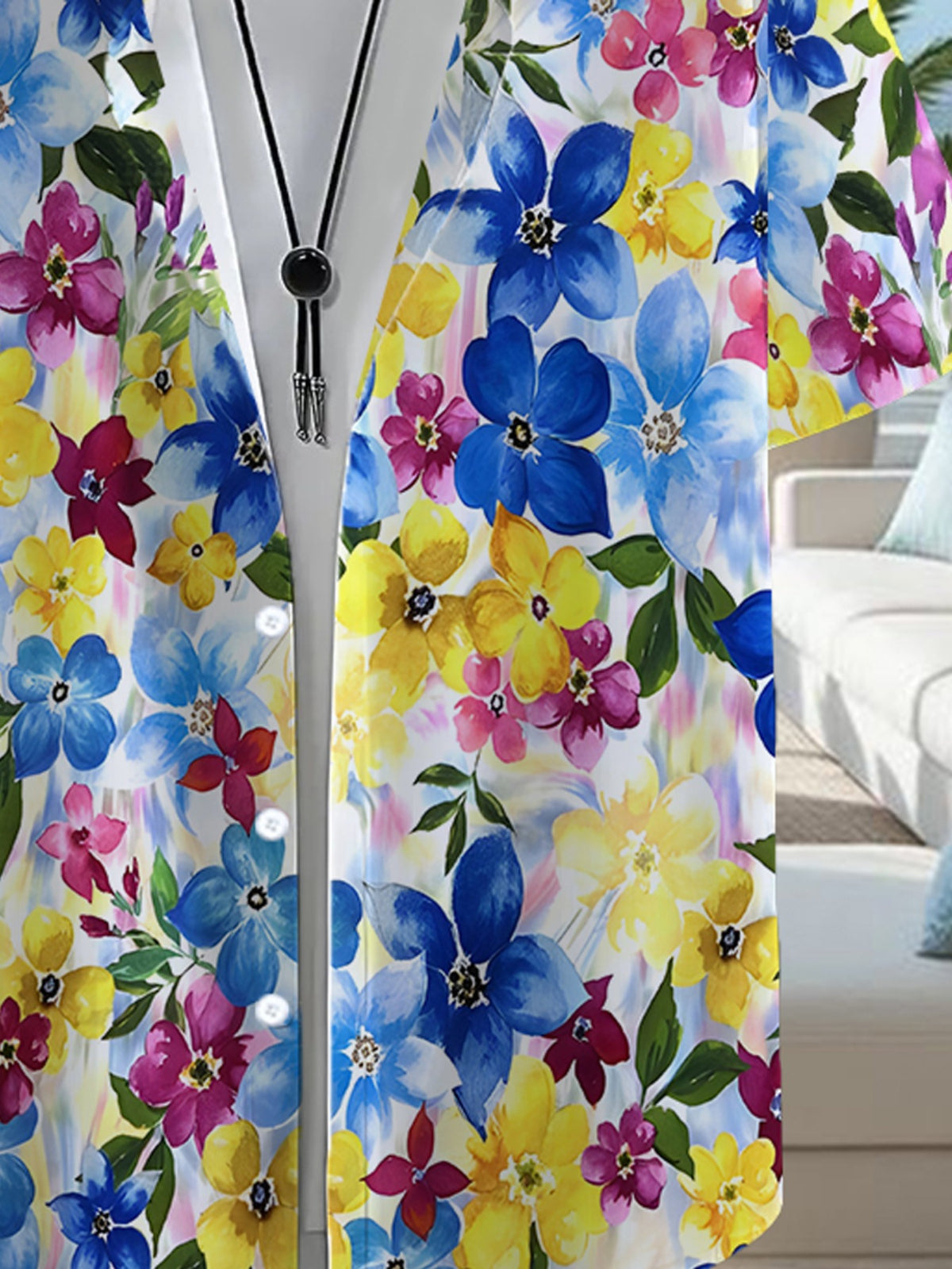 Hawaiian Tropical Style Men's Casual Shirt with Vibrant Floral Print - Short Sleeve Button-Up Design, Bright Colors, for Summer Outdoor and Casual Wear, Machine Washable