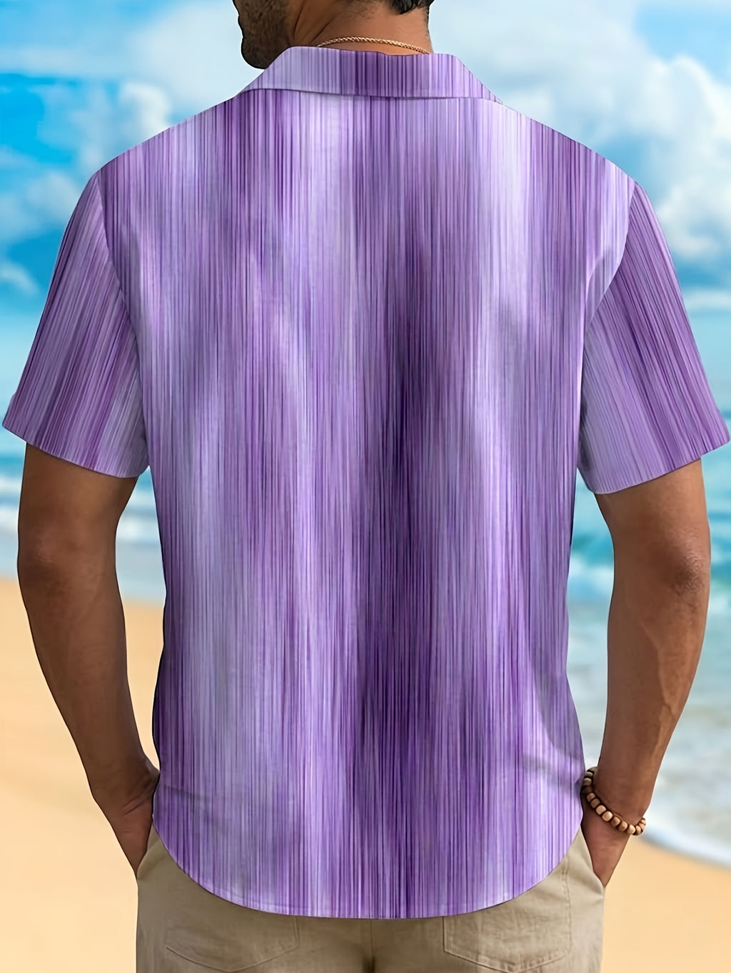 Vintage Gradient Stripe Texture Men's Button Pocket Shirt, PLUS SIZE